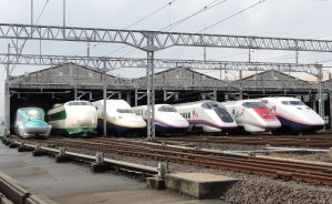 JR_East_Shinkansen_lineup_at_Niigata_Depot_201210